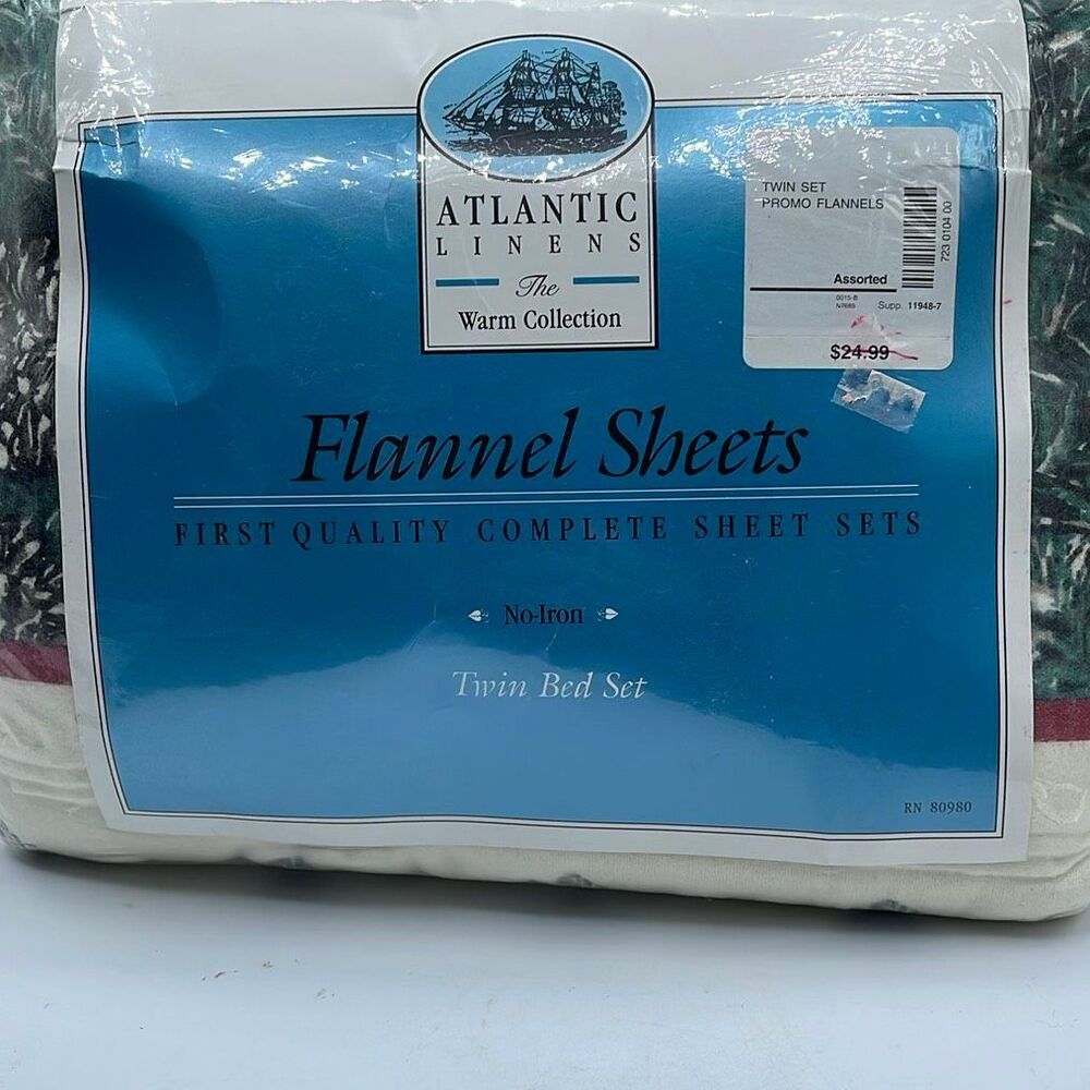 VTG NWT Twin Atlantic Linens 3 PC Flannel sheet set.